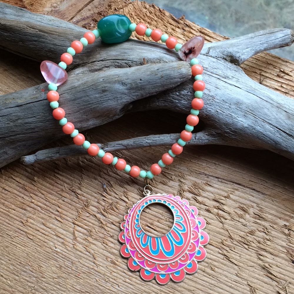 Handmade bracelet with stones and big pendant